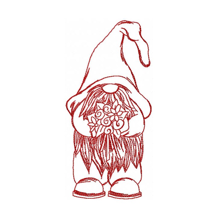 Red Christmas dwarf with flowers embroidery design - Embroidery Design