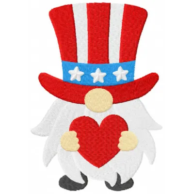 Preview of American gnome with heart embroidery design, featuring a charming gnome motif for creative stitching.