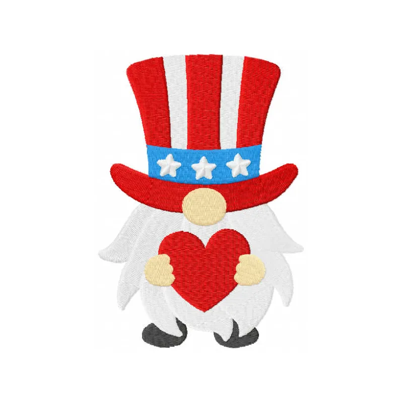 Preview of American gnome with heart embroidery design, featuring a charming gnome motif for creative stitching.