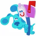 Embroidery design featuring Blues Clues and a mailbox, perfect for creating fun stitched motifs on various items.