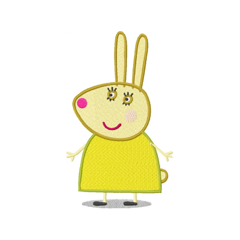 Rebecca Rabbit embroidery design showcasing a playful motif inspired by Peppa Pig, perfect for kids' apparel.