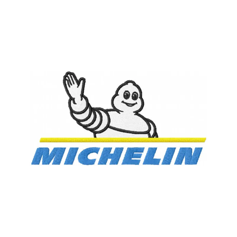 Michelin original logo embroidery design preview for auto and moto enthusiasts, ideal for stitching on jackets and caps.