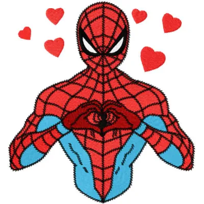 Spiderman love embroidery design featuring a playful motif, ideal for stitching on t-shirts and hoodies.