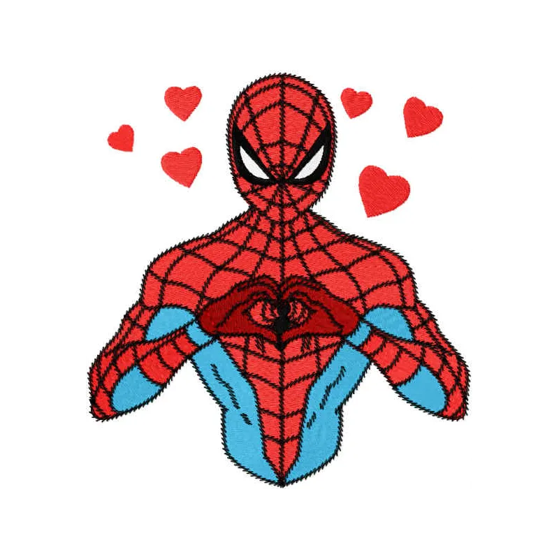 Spiderman love embroidery design featuring a playful motif, ideal for stitching on t-shirts and hoodies.