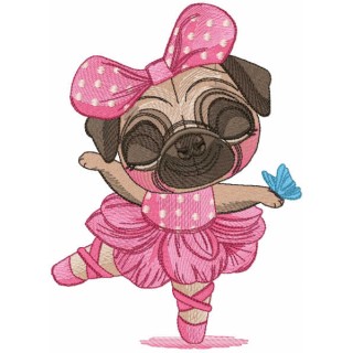 Pug dog ballerina embroidery design - Embroidery Design