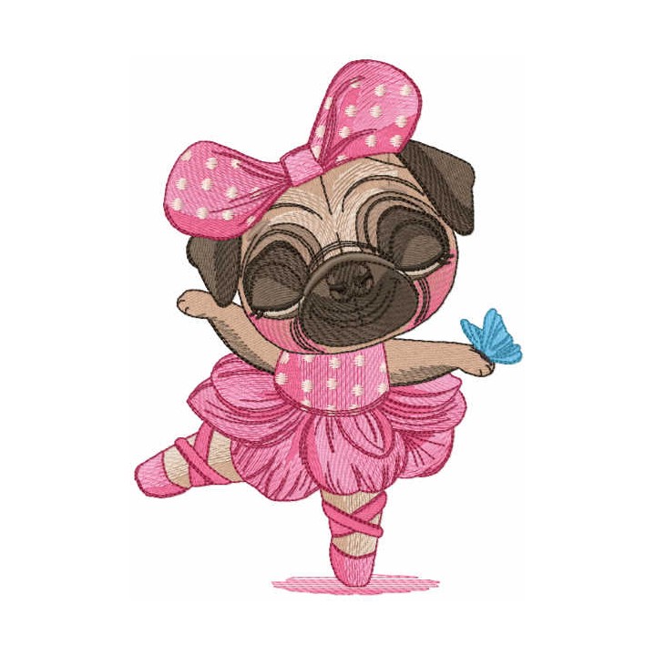 Pug dog ballerina embroidery design - Embroidery Design