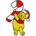 Embroidery design featuring Winnie the Pooh holding stick candy for Christmas, ideal for festive projects.