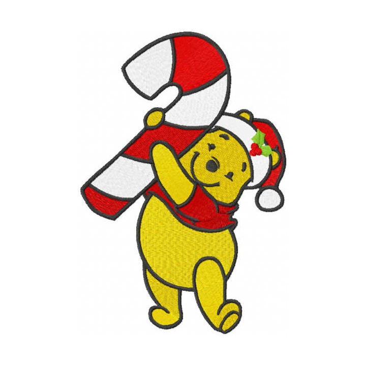 Pooh with stick candy christmas embroidery design - Embroidery Design