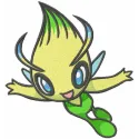 Celebi embroidery design showcasing a whimsical Pokemon motif, ideal for stitching on t-shirts or tote bags.