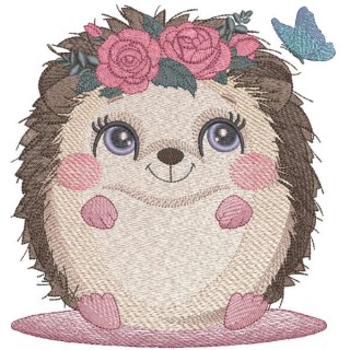 Hedgehog with a wreath of roses embroidery design - Embroidery Design