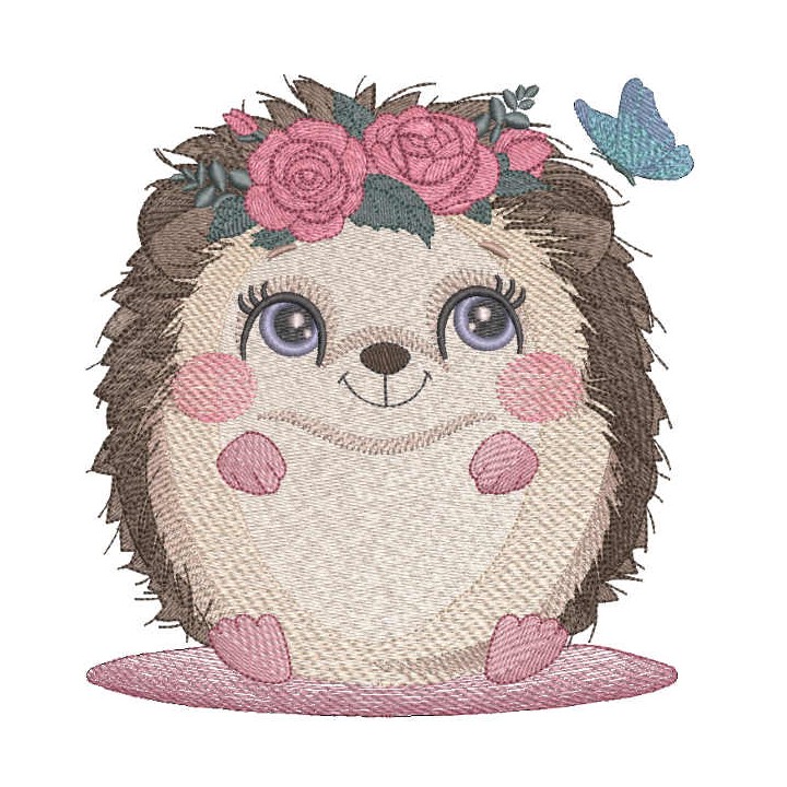 Hedgehog with a wreath of roses embroidery design - Embroidery Design