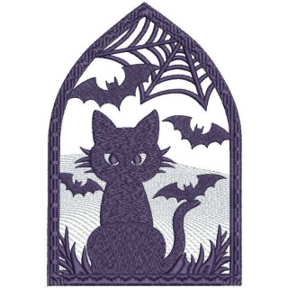 Black cat and bats embroidery design - Embroidery Design