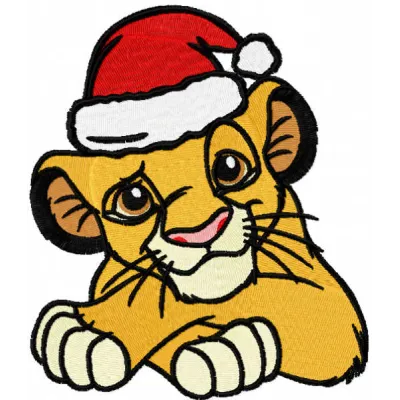 Christmas Simba embroidery design featuring a festive lion motif, perfect for stitching on holiday apparel and gifts.