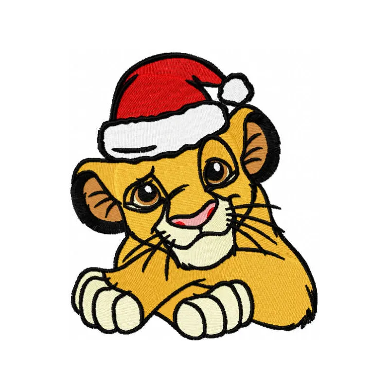 Christmas Simba embroidery design featuring a festive lion motif, perfect for stitching on holiday apparel and gifts.