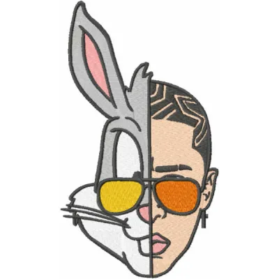 Bad Bunny embroidery design featuring a playful motif perfect for stitching on hoodies and tote bags.