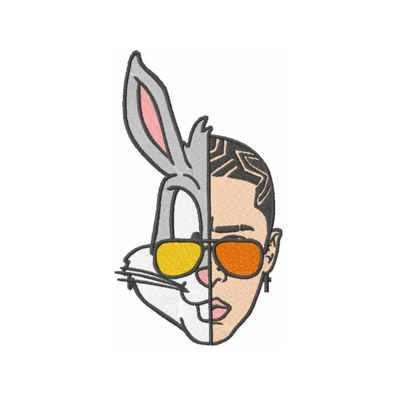 Bad Bunny embroidery design featuring a playful motif perfect for stitching on hoodies and tote bags.