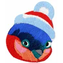 Adorable Christmas bullfinch embroidery design showcasing festive colors, ideal for holiday stitching projects.