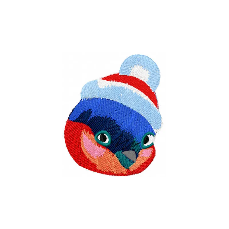 Adorable Christmas bullfinch embroidery design showcasing festive colors, ideal for holiday stitching projects.