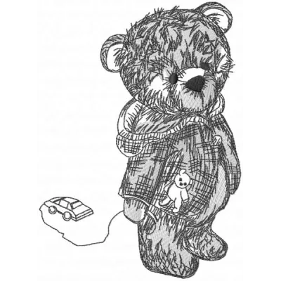 Vintage teddy toy embroidery design showcasing a charming stitched motif for your crafting projects.