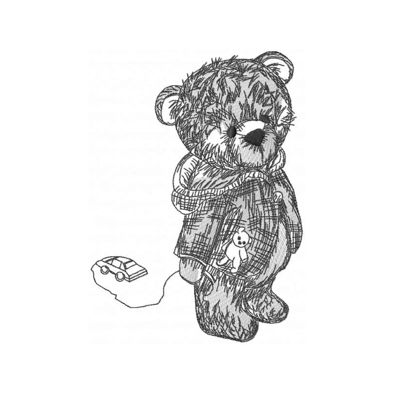 Vintage teddy toy embroidery design showcasing a charming stitched motif for your crafting projects.
