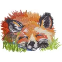 Embroidery design featuring a fox peacefully sleeping in the grass, ideal for various fabric projects.
