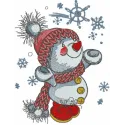 Embroidery design featuring cheerful snowmen playing with snowflakes, perfect for winter-themed projects.