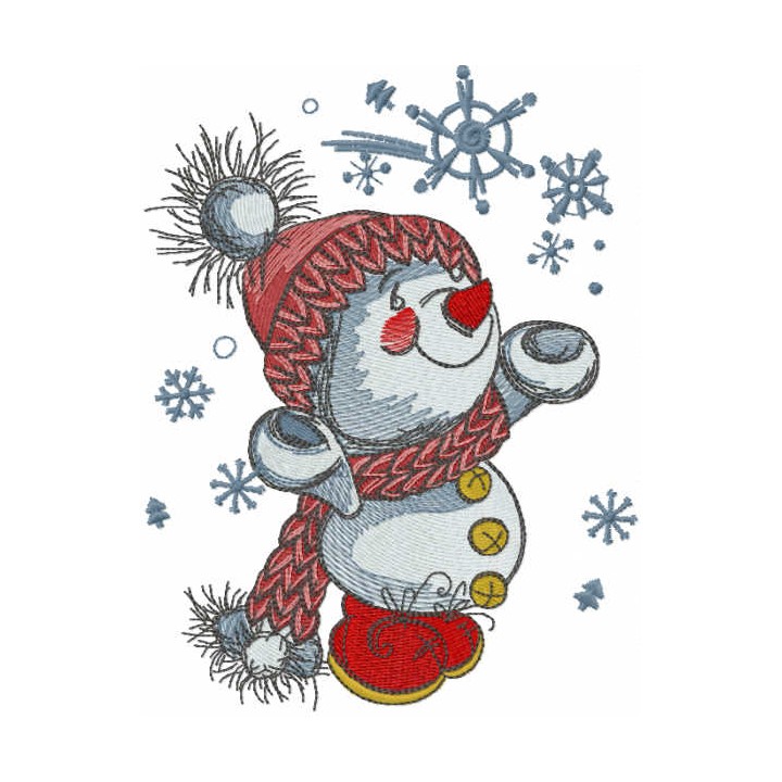Snowmen playing with snowflakes embroidery design - Embroidery Design