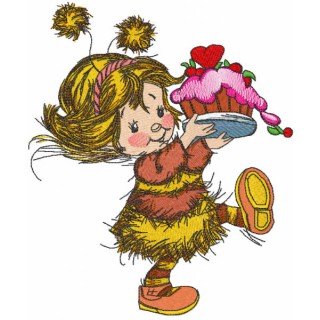 Girl in bee costume with cake embroidery design - Embroidery Design
