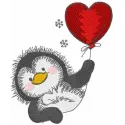 Preview of a Christmas penguin with balloon embroidery design, showcasing a whimsical bird motif for festive stitching.