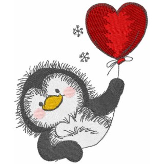 Christmas penguin with balloon embroidery design - Embroidery Design