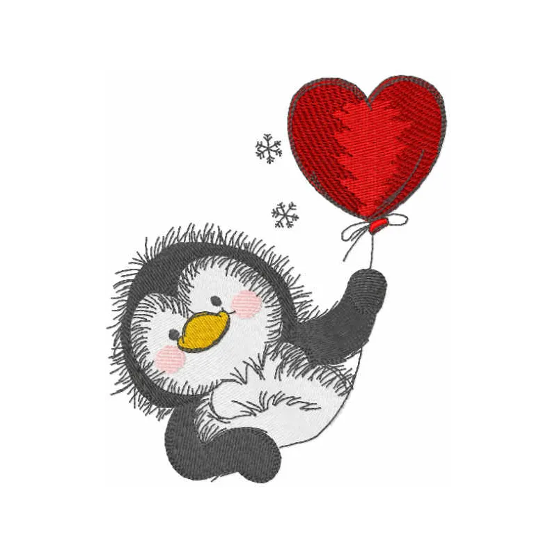Preview of a Christmas penguin with balloon embroidery design, showcasing a whimsical bird motif for festive stitching.