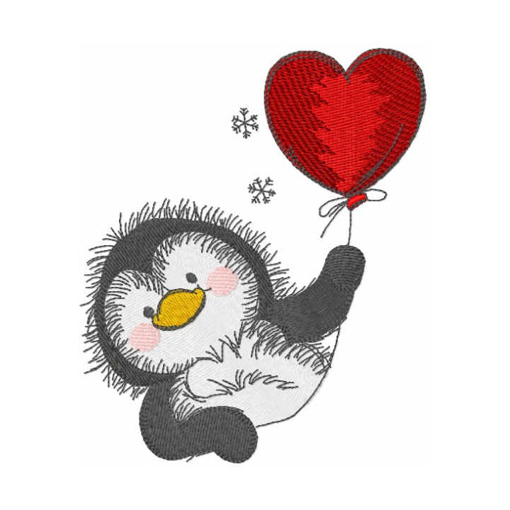 Christmas penguin with balloon embroidery design - Embroidery Design