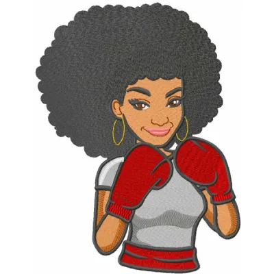 Preview of a woman boxer embroidery design showcasing a dynamic and inspiring stitched motif for athletic apparel.