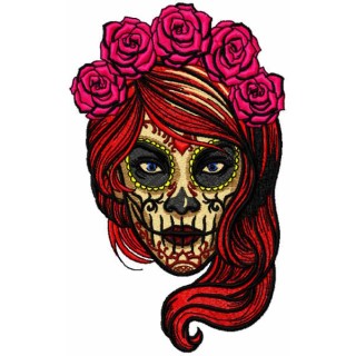 Female skull with roses mexican style embroidery design - Embroidery Design