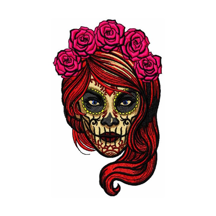 Female skull with roses mexican style embroidery design - Embroidery Design
