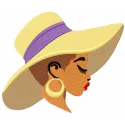 Embroidery design featuring a woman in a summer hat, ideal for stitching on t-shirts and tote bags.