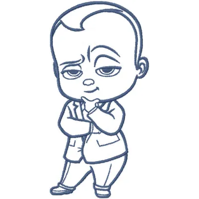 Preview of a Boss Baby one colored embroidery design, showcasing a playful motif for stitching on children's apparel.