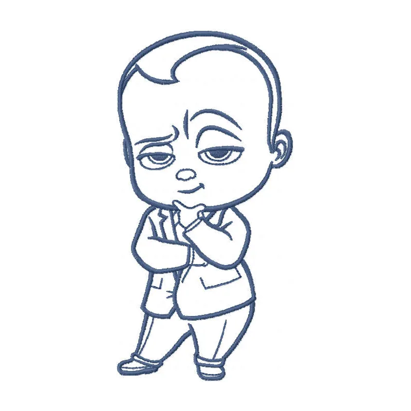 Preview of a Boss Baby one colored embroidery design, showcasing a playful motif for stitching on children's apparel.