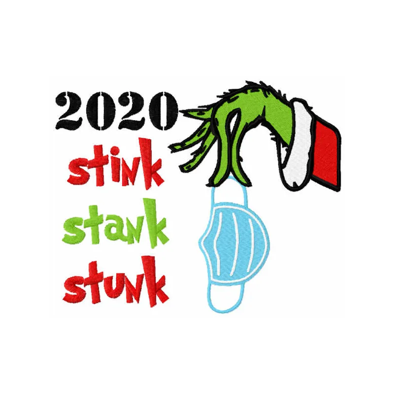 Grinch Christmas 2020 embroidery design featuring the iconic character from Dr. Seuss, perfect for festive projects.