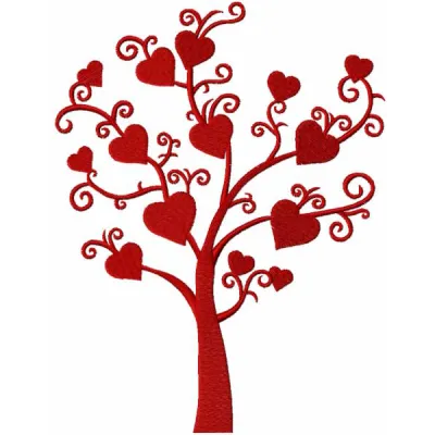 Loving heart tree embroidery design featuring intricate hearts, perfect for Valentine's Day projects.