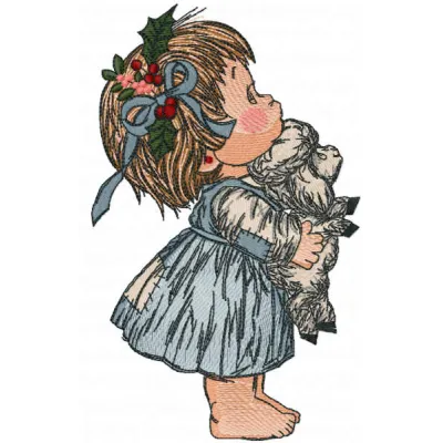 Embroidery design featuring a girl waiting for Christmas, ideal for baby garments and festive decor.
