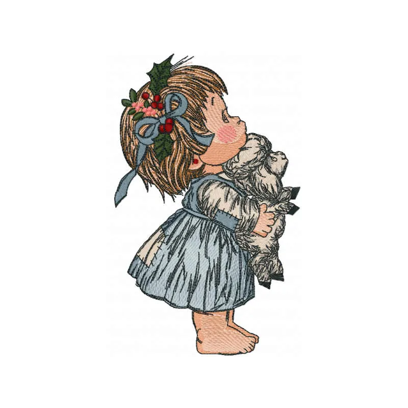 Embroidery design featuring a girl waiting for Christmas, ideal for baby garments and festive decor.