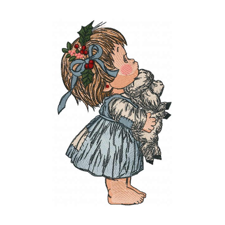 Girl waiting for Christmas embroidery design - Embroidery Design