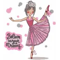Ballet 'Believe in Your Dreams' embroidery design featuring graceful dancers and whimsical motifs for creative projects.
