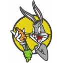 Bugs Bunny with carrot embroidery design featuring the iconic character from Looney Tunes, perfect for stitching on apparel.