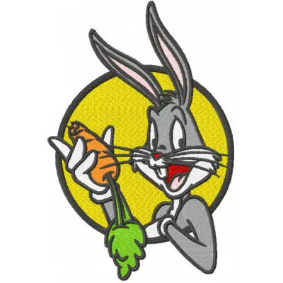 Bugs Bunny with carrot embroidery design featuring the iconic character from Looney Tunes, perfect for stitching on apparel.