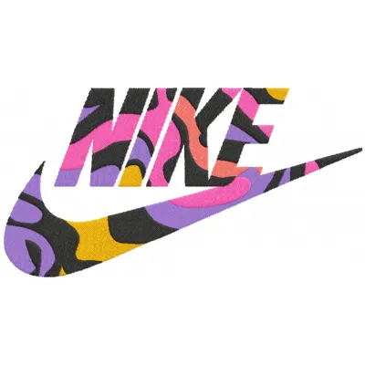 Rainbow Nike logo embroidery design showcasing vibrant colors, perfect for stitching on apparel and accessories.
