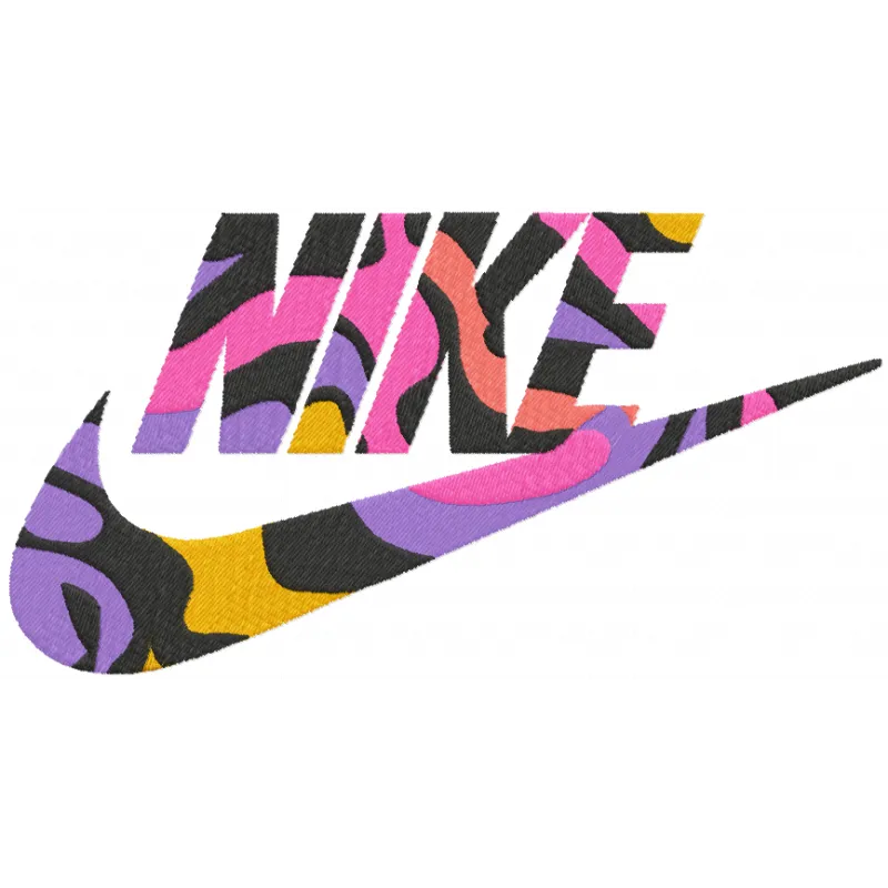 Rainbow Nike logo embroidery design showcasing vibrant colors, perfect for stitching on apparel and accessories.