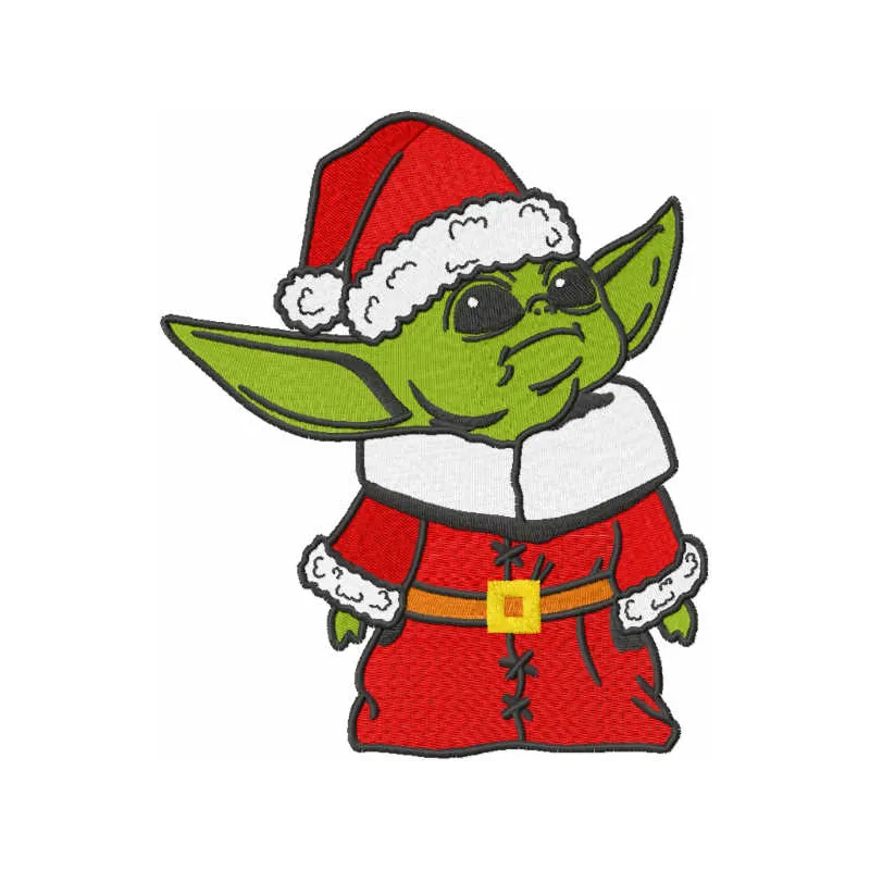 Christmas Yoda embroidery design featuring a festive character from Star Wars, perfect for holiday stitching projects.
