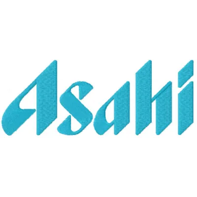 Asahi logo embroidery design showcased on a fabric background, ideal for stitching on apparel and accessories.
